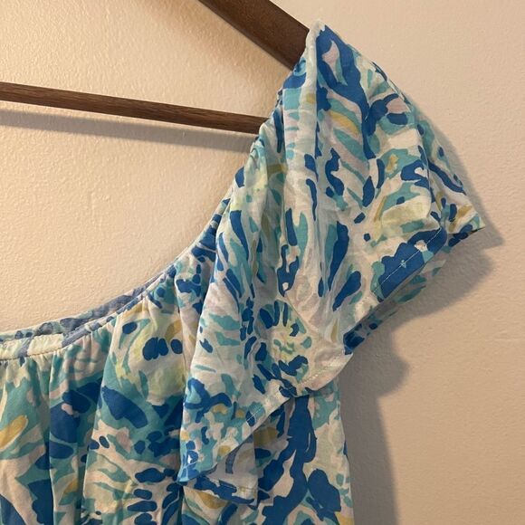 Lilly Pulitzer Matteo One Shoulder Top in Bennet Blue Salty Seas - Picture 3 of 7